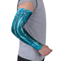Personalised Fiji Language Week Sugarcane Masi Arm Sleeves Blue Tapa Tribal Pattern