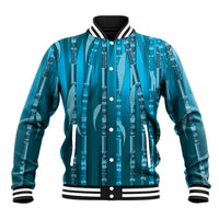 Personalised Fiji Language Week Sugarcane Masi Baseball Jacket Blue Tapa Tribal Pattern