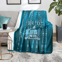 Personalised Fiji Language Week Sugarcane Masi Blanket Blue Tapa Tribal Pattern