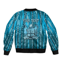 Personalised Fiji Language Week Sugarcane Masi Bomber Jacket Blue Tapa Tribal Pattern
