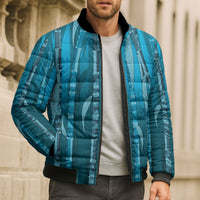 Personalised Fiji Language Week Sugarcane Masi Bomber Puffer Jacket Blue Tapa Tribal Pattern