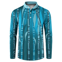 Personalised Fiji Language Week Sugarcane Masi Button Sweatshirt Blue Tapa Tribal Pattern