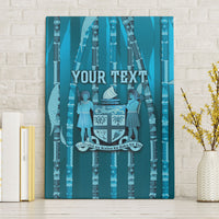 Personalised Fiji Language Week Sugarcane Masi Canvas Wall Art Blue Tapa Tribal Pattern
