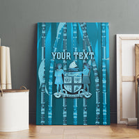 Personalised Fiji Language Week Sugarcane Masi Canvas Wall Art Blue Tapa Tribal Pattern