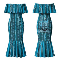 Personalised Fiji Language Week Sugarcane Masi Couples Matching Mermaid Dress and Hawaiian Shirt Blue Tapa Tribal Pattern