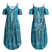 Personalised Fiji Language Week Sugarcane Masi Couples Matching Summer Maxi Dress and Hawaiian Shirt Blue Tapa Tribal Pattern