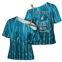 Personalised Fiji Language Week Sugarcane Masi Cross Shoulder Shirt Blue Tapa Tribal Pattern