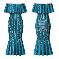 Personalised Fiji Language Week Sugarcane Masi Family Matching Mermaid Dress and Hawaiian Shirt Blue Tapa Tribal Pattern