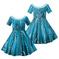 Personalised Fiji Language Week Sugarcane Masi Family Matching Off The Shoulder Long Sleeve Dress and Hawaiian Shirt Blue Tapa Tribal Pattern