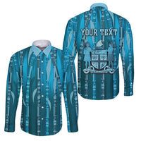 Personalised Fiji Language Week Sugarcane Masi Family Matching Puletasi and Hawaiian Shirt Blue Tapa Tribal Pattern