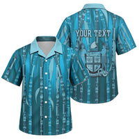 Personalised Fiji Language Week Sugarcane Masi Family Matching Puletasi and Hawaiian Shirt Blue Tapa Tribal Pattern