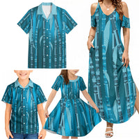 Personalised Fiji Language Week Sugarcane Masi Family Matching Summer Maxi Dress and Hawaiian Shirt Blue Tapa Tribal Pattern
