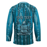 Personalised Fiji Language Week Sugarcane Masi Hockey Jersey Blue Tapa Tribal Pattern