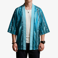 Personalised Fiji Language Week Sugarcane Masi Kimono Blue Tapa Tribal Pattern