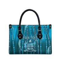 Personalised Fiji Language Week Sugarcane Masi Leather Bag Blue Tapa Tribal Pattern