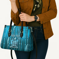 Personalised Fiji Language Week Sugarcane Masi Leather Bag Blue Tapa Tribal Pattern
