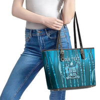 Personalised Fiji Language Week Sugarcane Masi Leather Tote Bag Blue Tapa Tribal Pattern