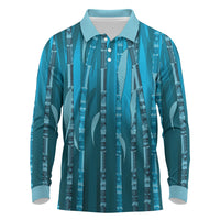Personalised Fiji Language Week Sugarcane Masi Long Sleeve Polo Shirt Blue Tapa Tribal Pattern