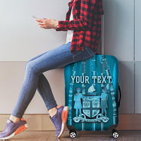 Personalised Fiji Language Week Sugarcane Masi Luggage Cover Blue Tapa Tribal Pattern