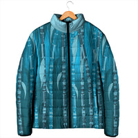 Personalised Fiji Language Week Sugarcane Masi Padded Jacket Blue Tapa Tribal Pattern