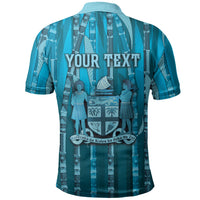 Personalised Fiji Language Week Sugarcane Masi Polo Shirt Blue Tapa Tribal Pattern