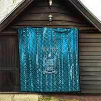 Personalised Fiji Language Week Sugarcane Masi Quilt Blue Tapa Tribal Pattern