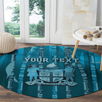 Personalised Fiji Language Week Sugarcane Masi Round Carpet Blue Tapa Tribal Pattern