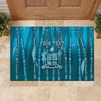 Personalised Fiji Language Week Sugarcane Masi Rubber Doormat Blue Tapa Tribal Pattern