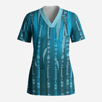 Personalised Fiji Language Week Sugarcane Masi Scrub Top Blue Tapa Tribal Pattern