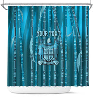 Personalised Fiji Language Week Sugarcane Masi Shower Curtain Blue Tapa Tribal Pattern