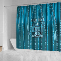 Personalised Fiji Language Week Sugarcane Masi Shower Curtain Blue Tapa Tribal Pattern