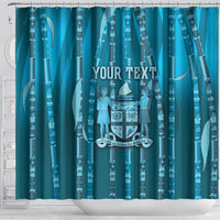 Personalised Fiji Language Week Sugarcane Masi Shower Curtain Blue Tapa Tribal Pattern