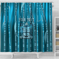 Personalised Fiji Language Week Sugarcane Masi Shower Curtain Blue Tapa Tribal Pattern
