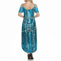 Personalised Fiji Language Week Sugarcane Masi Summer Maxi Dress Blue Tapa Tribal Pattern