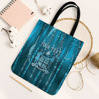 Personalised Fiji Language Week Sugarcane Masi Tote Bag Blue Tapa Tribal Pattern