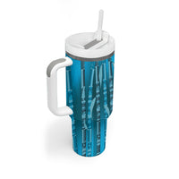 Personalised Fiji Language Week Sugarcane Masi Tumbler With Handle Blue Tapa Tribal Pattern