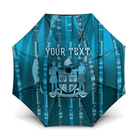 Personalised Fiji Language Week Sugarcane Masi Umbrella Blue Tapa Tribal Pattern