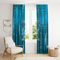 Personalised Fiji Language Week Sugarcane Masi Window Curtain Blue Tapa Tribal Pattern