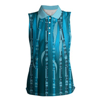 Personalised Fiji Language Week Sugarcane Masi Women Sleeveless Polo Shirt Blue Tapa Tribal Pattern