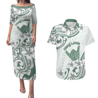 Aloha Hawaii Shaka Couples Matching Puletasi and Hawaiian Shirt Hang Loose Mint Version - Polynesian Pride