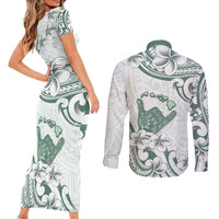 Aloha Hawaii Shaka Couples Matching Short Sleeve Bodycon Dress and Long Sleeve Button Shirt Hang Loose Mint Version - Polynesian Pride