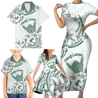 Aloha Hawaii Shaka Family Matching Short Sleeve Bodycon Dress and Hawaiian Shirt Hang Loose Mint Version - Polynesian Pride