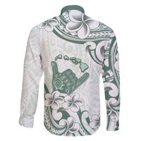 Aloha Hawaii Shaka Family Matching Short Sleeve Bodycon Dress and Hawaiian Shirt Hang Loose Mint Version - Polynesian Pride