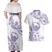 Aloha Hawaii Shaka Couples Matching Off Shoulder Maxi Dress and Hawaiian Shirt Hang Loose Purple Version - Polynesian Pride
