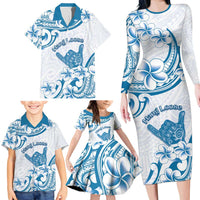 Aloha Hawaii Shaka Family Matching Long Sleeve Bodycon Dress and Hawaiian Shirt Hang Loose Blue Version - Polynesian Pride