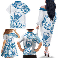 Aloha Hawaii Shaka Family Matching Off The Shoulder Long Sleeve Dress and Hawaiian Shirt Hang Loose Blue Version - Polynesian Pride