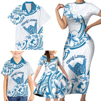 Aloha Hawaii Shaka Family Matching Short Sleeve Bodycon Dress and Hawaiian Shirt Hang Loose Blue Version - Polynesian Pride