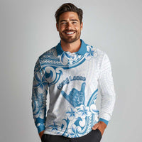 Aloha Hawaii Shaka Long Sleeve Polo Shirt Hang Loose Blue Version - Polynesian Pride