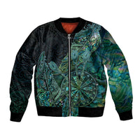 Personalised New Zealand Dart Bomber Jacket Maori Fern With Paua Shell - Polynesian Pride