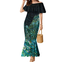 Personalised New Zealand Dart Family Matching Mermaid Dress and Hawaiian Shirt Maori Fern With Paua Shell - Polynesian Pride